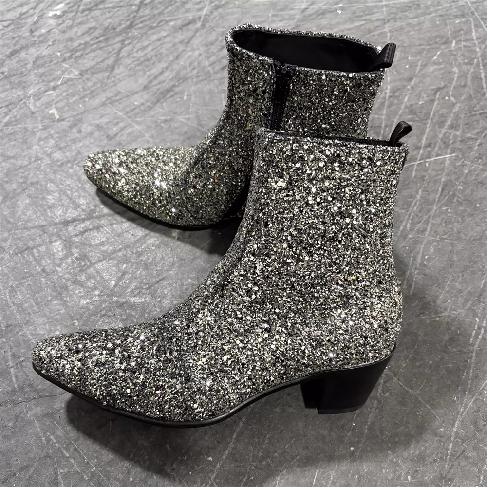 Chelsea Boots Men - Silver Bling Bling Pointed Toe Men