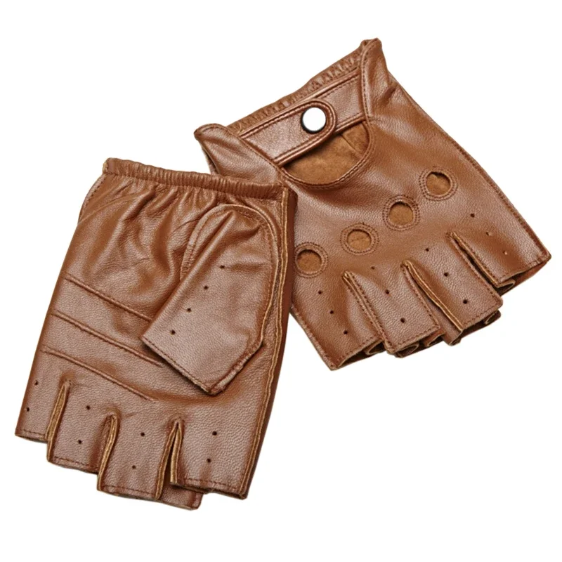Driving Gloves Leather - Men Vintage Leather Fingerless Gloves Breathable