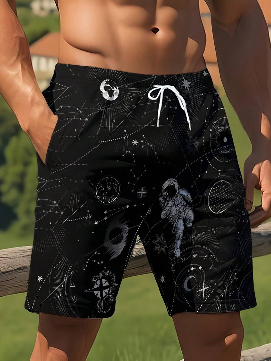 Swim Trunk Shorts - Mens 3D Space Astronaut Print Beach