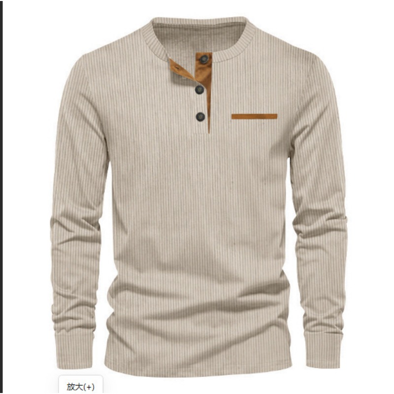 Men'S Fashion Undershirt - Men's Corduroy Henley Neck Long Sleeve