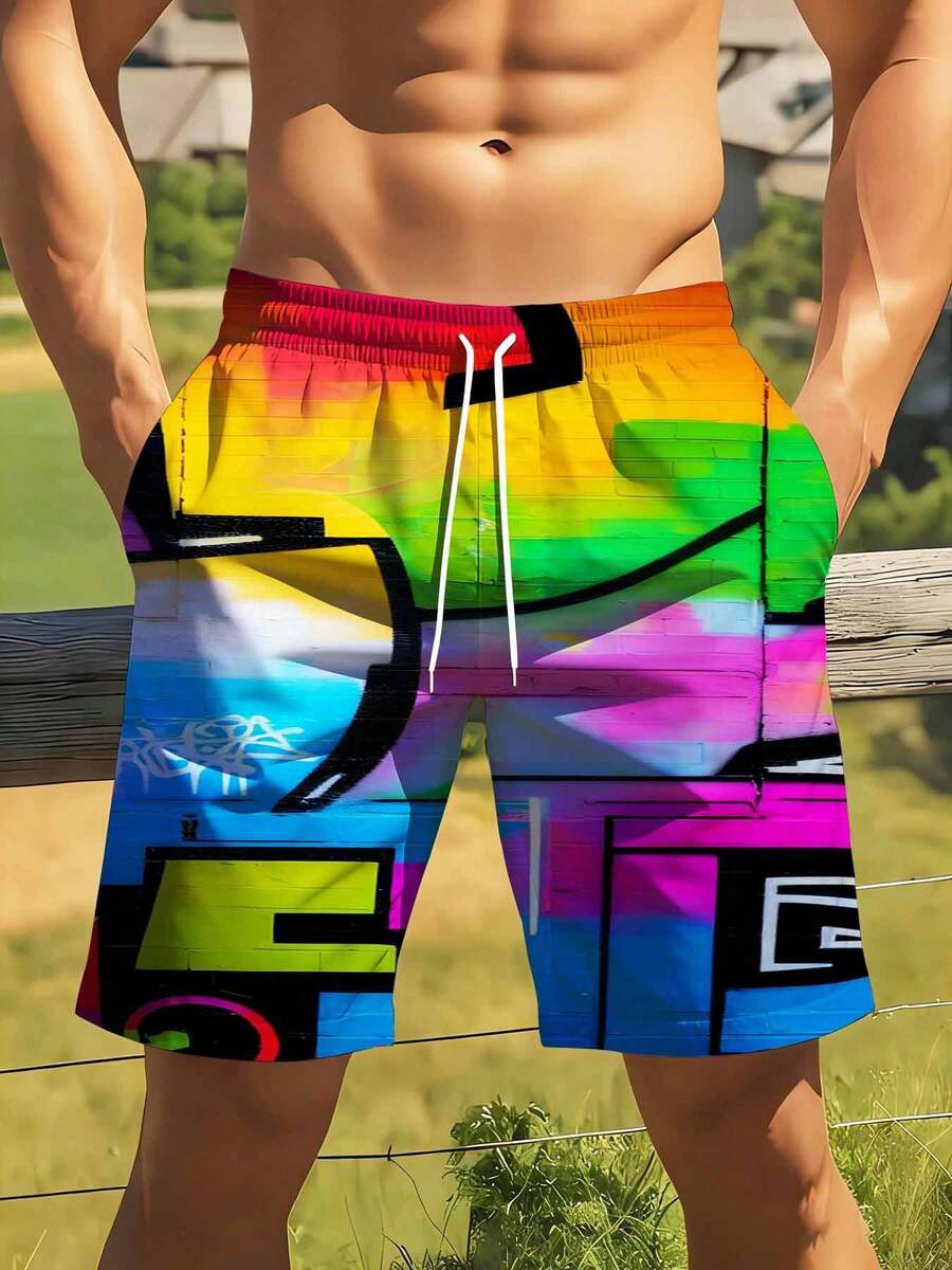 Mens Rainbow Graffiti Print Sw – обзор и цена Swim Trunk Shorts