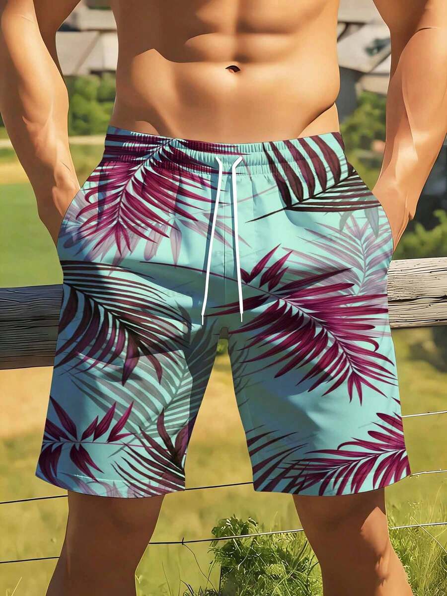 Mint Green And Burgundy Palm L – обзор и цена Swim Trunk Shorts