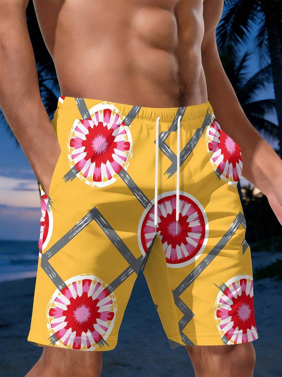 Mens Geometric Floral Print Be – обзор и цена Swim Trunk Shorts