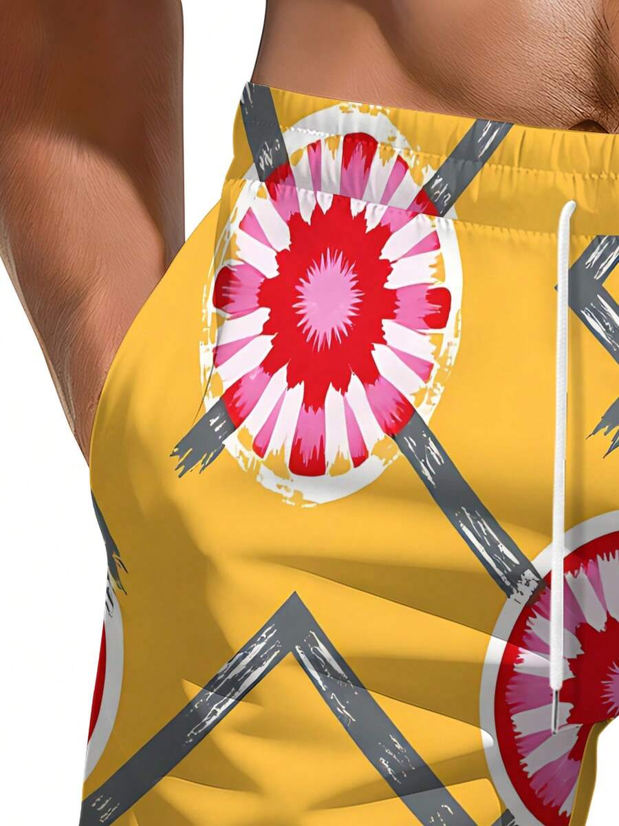 Mens Geometric Floral Print Be – обзор и цена Swim Trunk Shorts