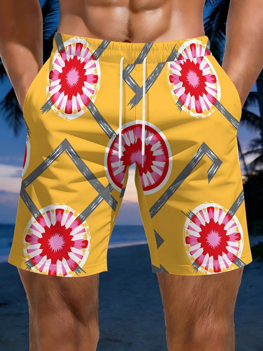 Mens Geometric Floral Print Be – обзор и цена Swim Trunk Shorts