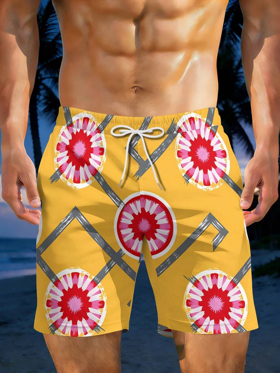Mens Geometric Floral Print Be – обзор и цена Swim Trunk Shorts