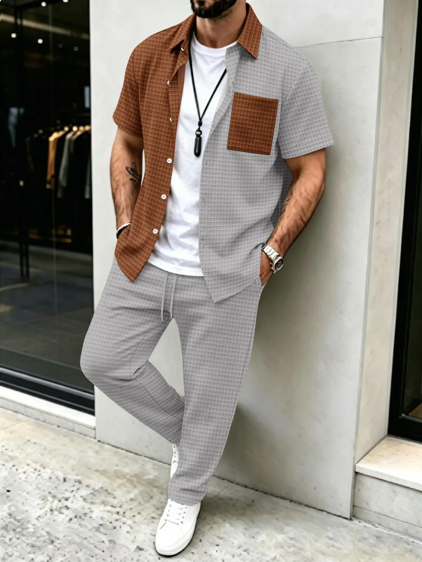 Men's Solid Waffle Pattern Cas – обзор и цена Men'S Fashion Pants