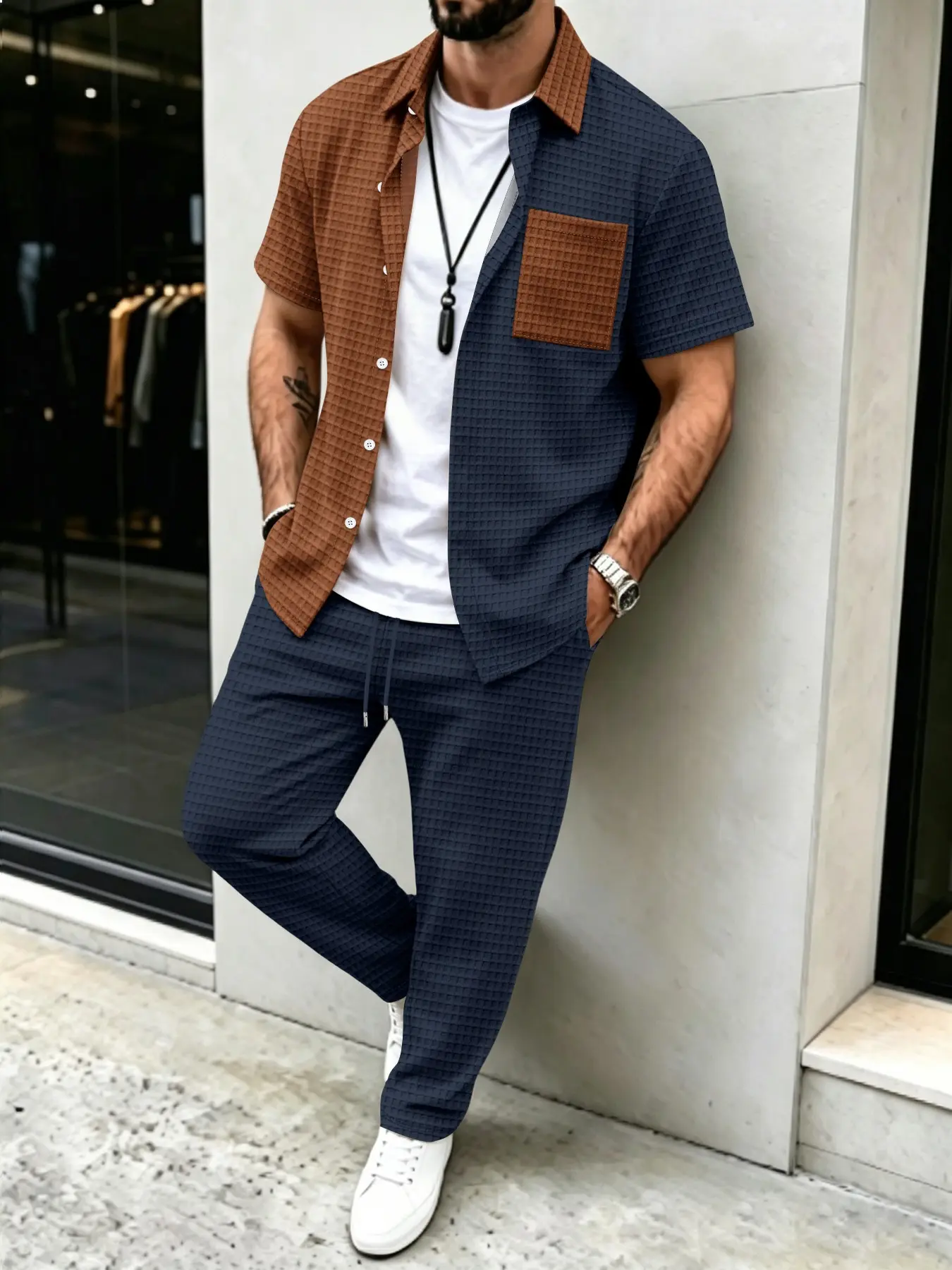 Men's Solid Waffle Pattern Cas – обзор и цена Men'S Fashion Pants
