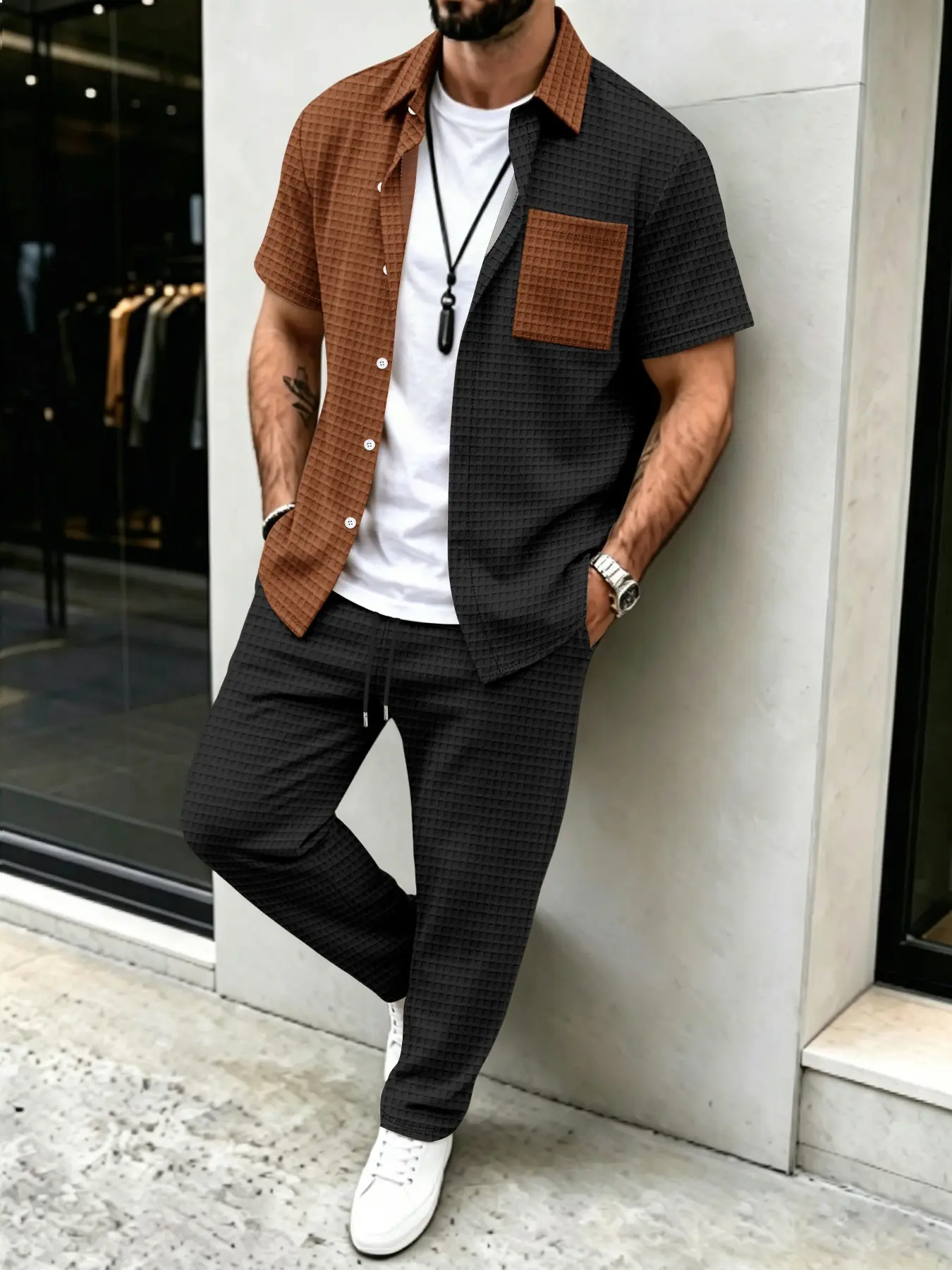 Men's Solid Waffle Pattern Cas – обзор и цена Men'S Fashion Pants