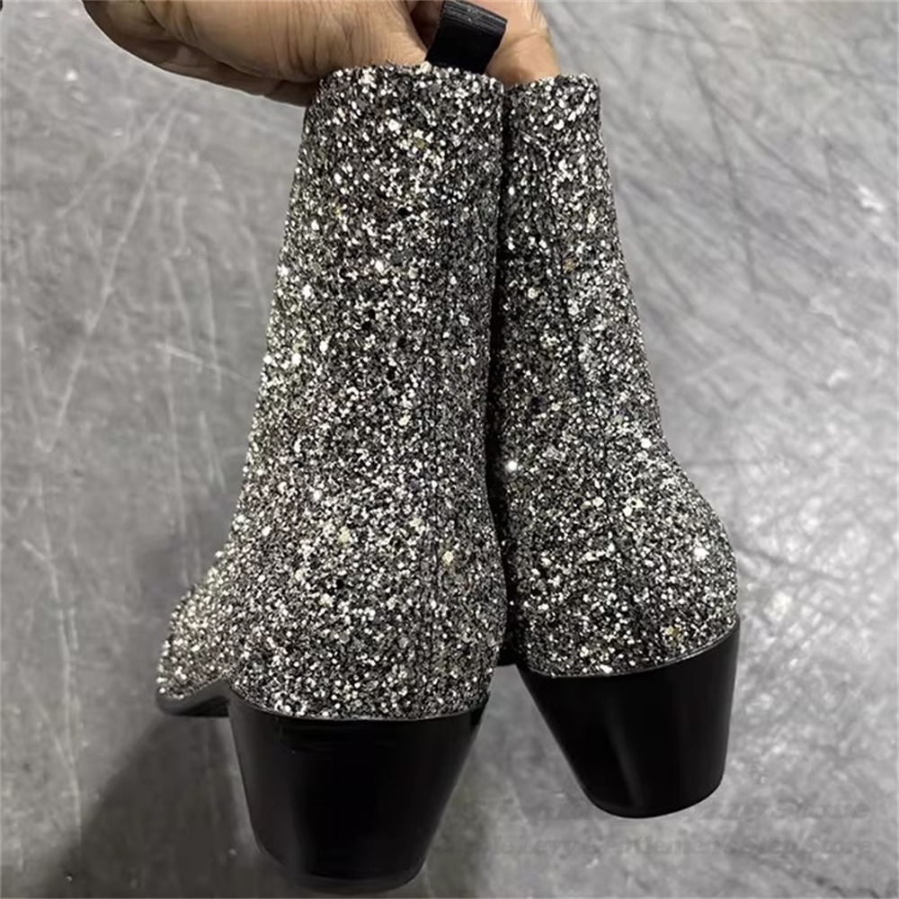 Silver Bling Bling Pointed Toe – обзор и цена Chelsea Boots Men