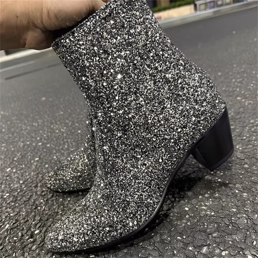 Silver Bling Bling Pointed Toe – обзор и цена Chelsea Boots Men