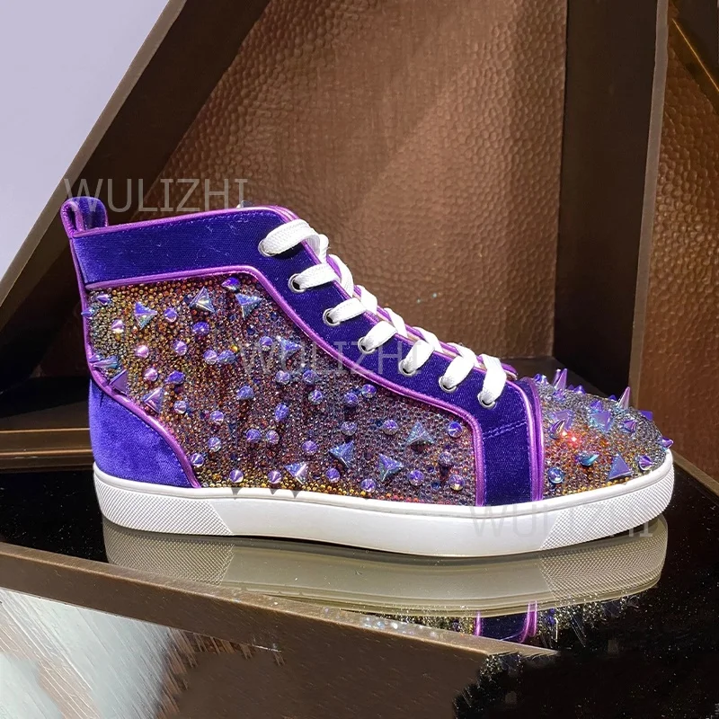 Dark Purple Crystal Rivet Men  – обзор и цена Suede Loafers Men